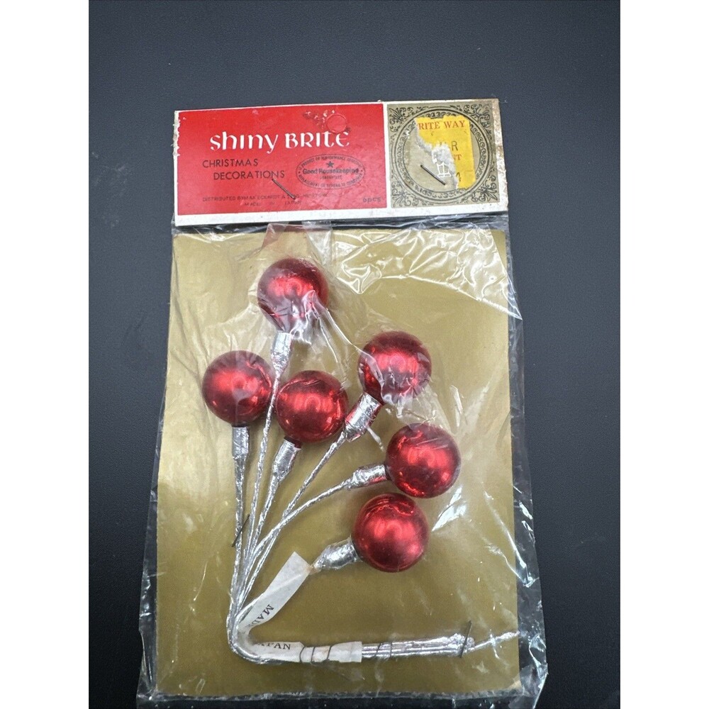 Vintage Shiny Brite Ball Christmas Decorations Red Silver Wire